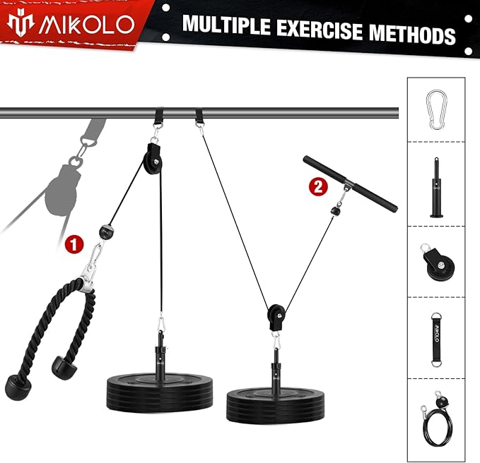 Mikolo Fitness LAT and Lift Pulley System, Dual Cable Machine(70'' and 90'') with Upgraded Loading