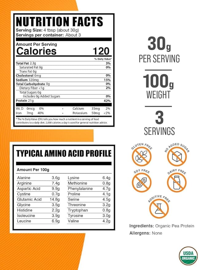 BulkSupplements.com Organic Pea Protein Powder - Plant Based & Vegan Protein Powder - Unflavored &
