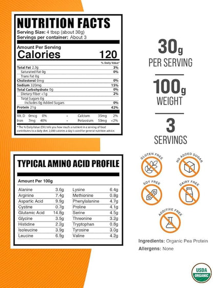 BulkSupplements.com Organic Pea Protein Powder - Plant Based & Vegan Protein Powder - Unflavored &