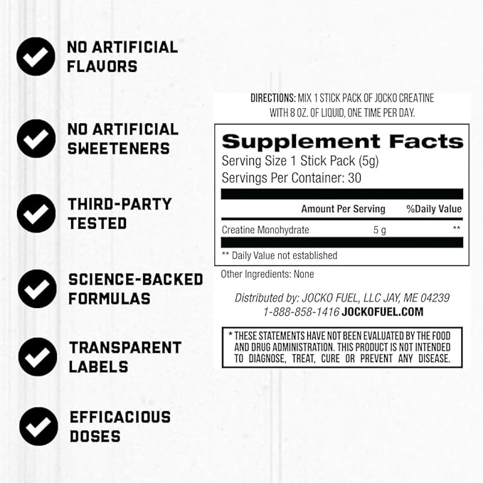Jocko Fuel Creatine Stick Packs - Creatine Monohydrate Powder Travel Packs for Men & Women