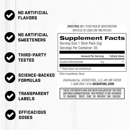 Jocko Fuel Creatine Stick Packs - Creatine Monohydrate Powder Travel Packs for Men & Women
