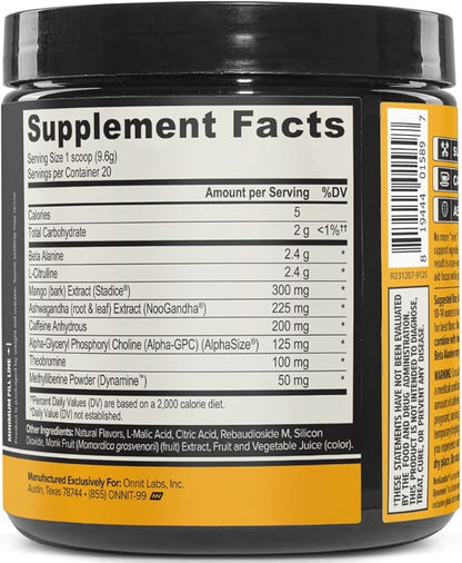 ONNIT Alpha Brain Pre-Workout Powder, Tiger's Blood Flavor, Pre-Workout Supplement for Women and