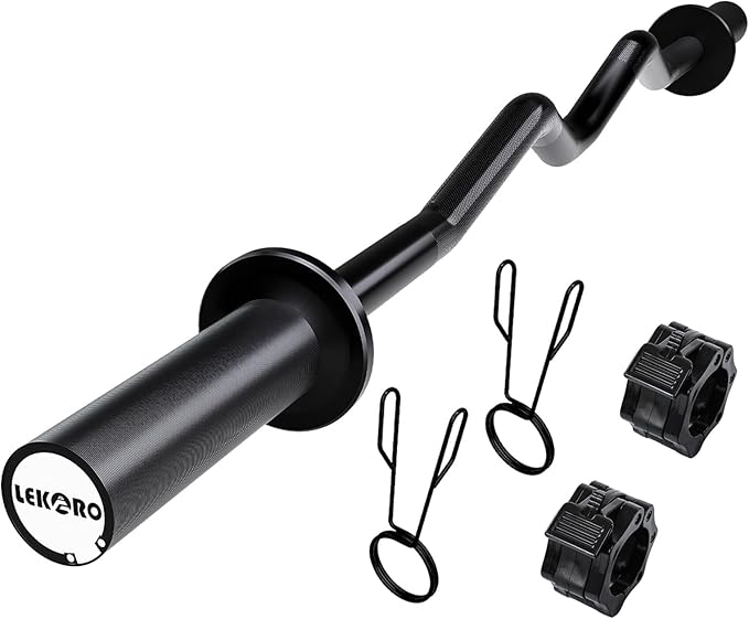 Olympic EZ Curl Barbell Bar, 48-inch Curling Bar, Fits 2-inch Weight Plates, Strength Training Bar