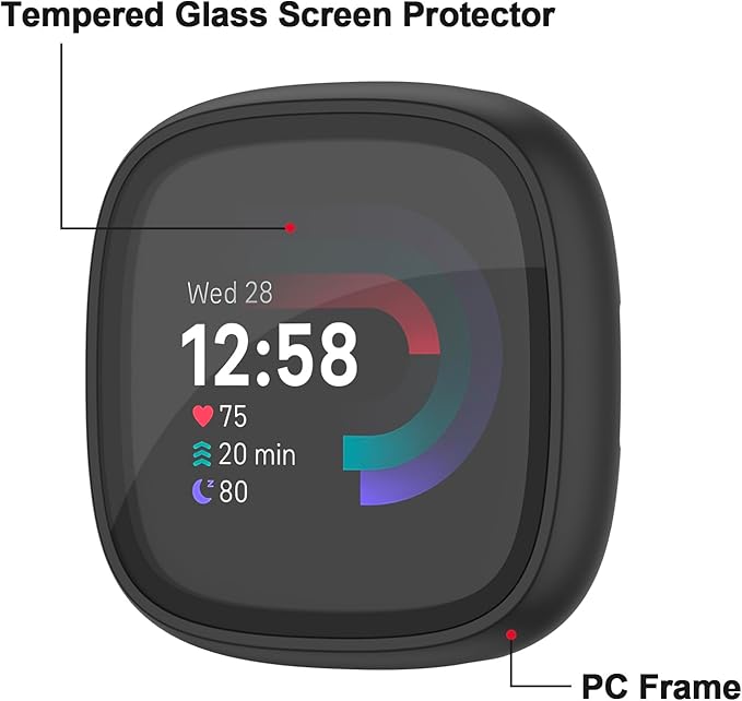 Vancle Case for Fitbit Versa 4 / Fitbit Sense 2, 4-Pack Screen Protector Tempered Glass Full Around