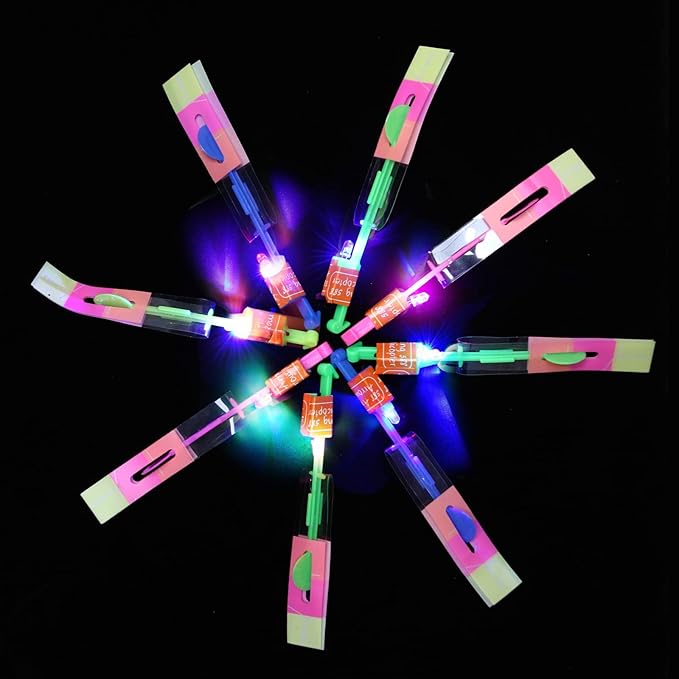 25 Sets LED Flying Set, 25 Slingshot+25 Glow Helicopter-50 Pcs, Flying Toy Outdoor Toys Glow in The