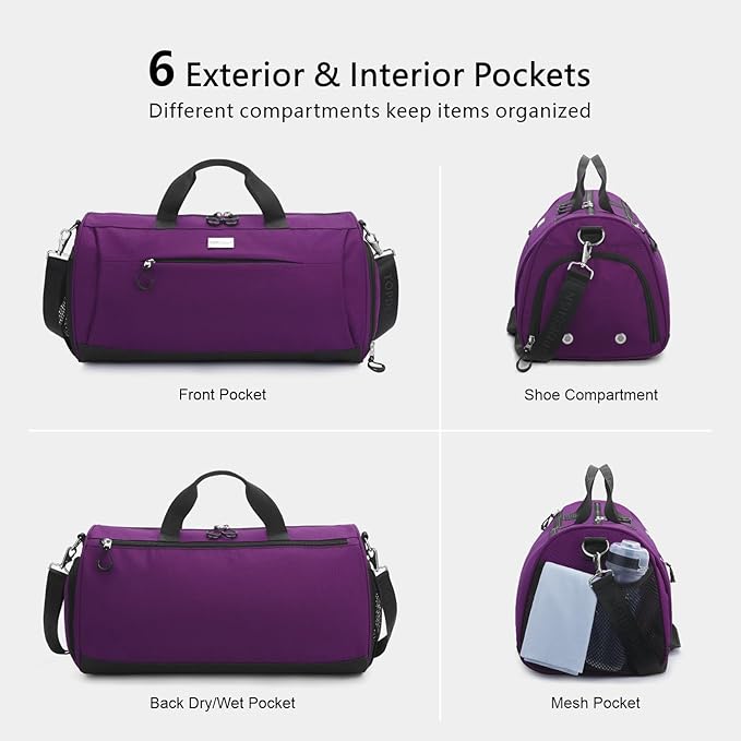 TOPDesign Gym Bag for Women & Men, Unisex Duffel Bag with Shoe Compartment & Wet Pocket for Travel