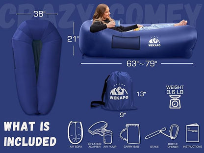 WEKAPO Inflatable Couch with Pump - Easiest Setup, Crazy Comfy & Ultralight - Blow up Lounger Chair