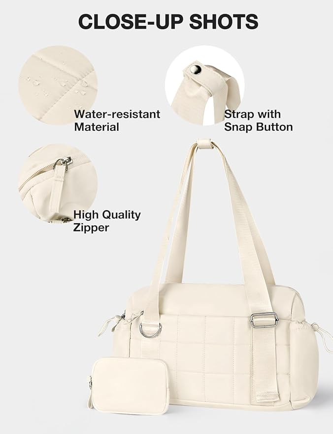 VUUDH Puffy Mini Gym Bag for Women, Carry On Multi-Pocket Water-Resistant Duffel, Lightweight