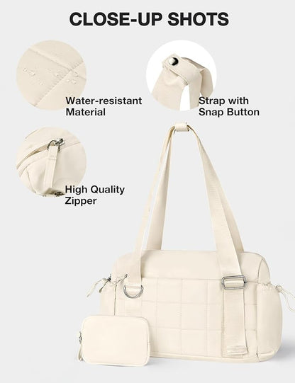 VUUDH Puffy Mini Gym Bag for Women, Carry On Multi-Pocket Water-Resistant Duffel, Lightweight