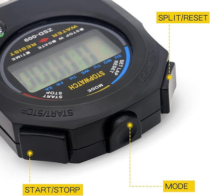 Multi-Function Electronic Digital Sport Stopwatch Timer, Large Display with Date Time and Alarm