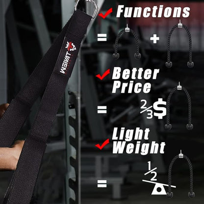 Tricep Rope Cable Attachment (Two Lengths Built in One) Greater Range of Motion,Tricep Pull Down