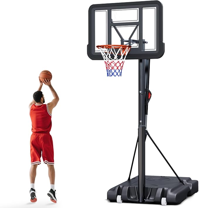 Portable Basketball Hoop Outdoor, Adjustable Height 5.5-10FT Basketball Goal with Heavy-Duty Steel