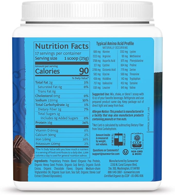 Organic Plant Based Protein Powder | Vegan Organic Protein Powder Chocolate Flavored with BCAA