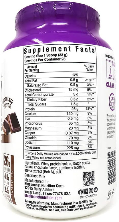Bluebonnet Grass Fed Whey Protein Isolate 26 g Energy & Workout Recovery BCAA Amino Acids