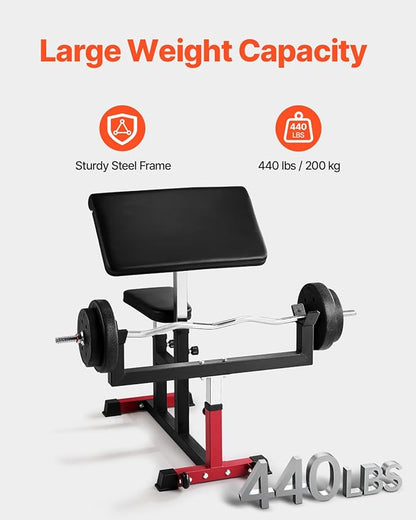 VEVOR Preacher Curl Bench, Strength Training Biceps Machine, Max load 440 LBS Home Gym Equipment