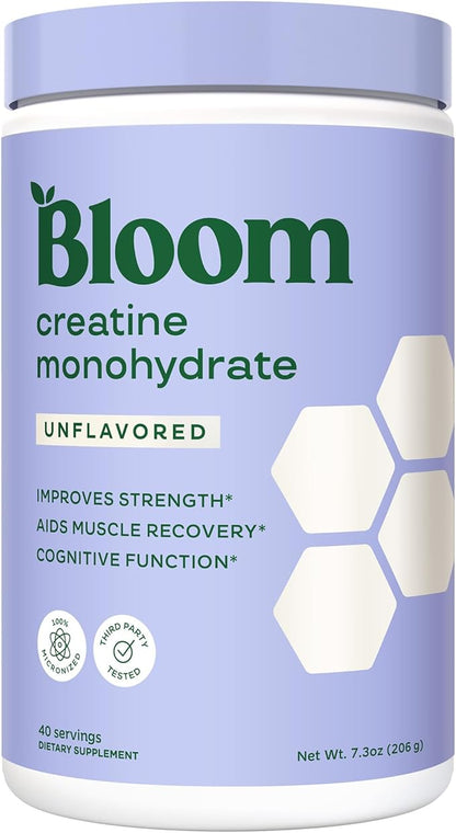 Bloom Nutrition Creatine Monohydrate Powder, 5g Micronized Creatine per Serving, Supports Muscle