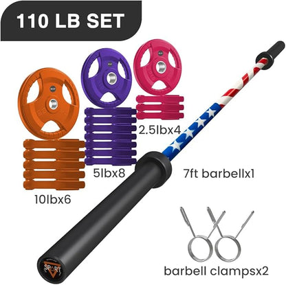 7FT Olympic Barbell Bar with Weight Plate Set Combo, Solid Olympic Bar with Bearings, 700Lbs