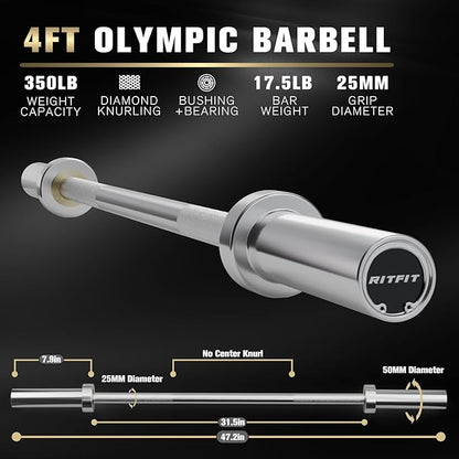 RITFIT Olympic Barbell 4ft/4.8ft/6ft - 2 Inch Weight Bar for Strength Training, Weightlifting
