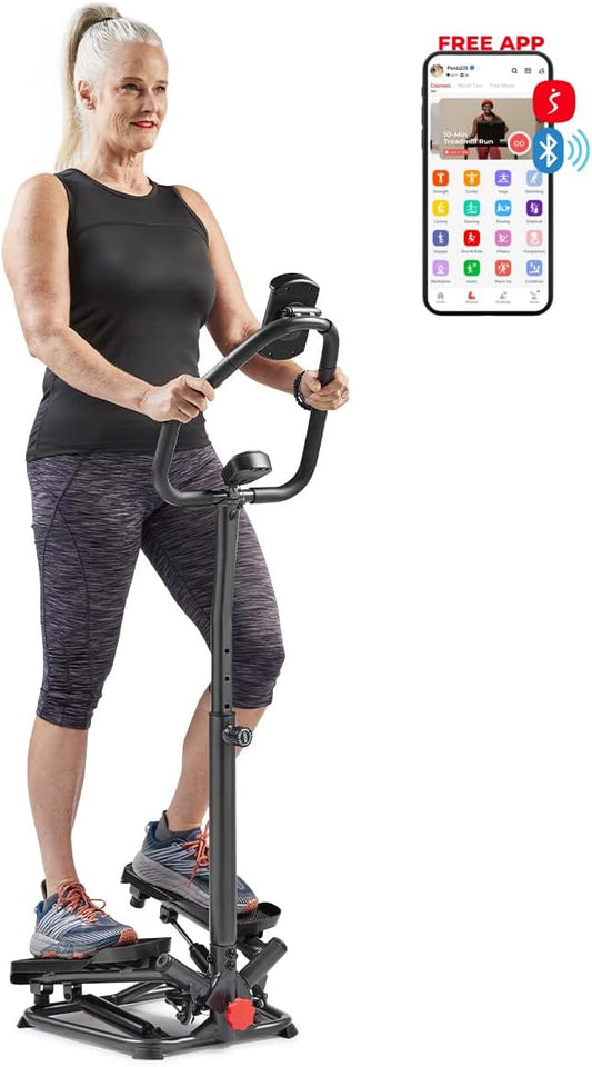Sunny Health & Fitness Twist Stepper with Handlebar, Stair Step Machine for Cardio Workout, Compact