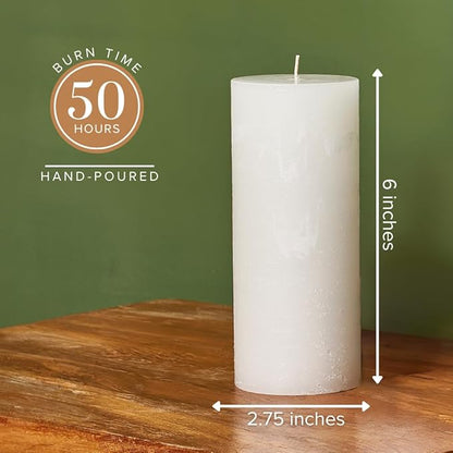 Simply Soson 3x6 inch White Pillar Candles Set of 3, Rustic Texture, Unscented White Candles