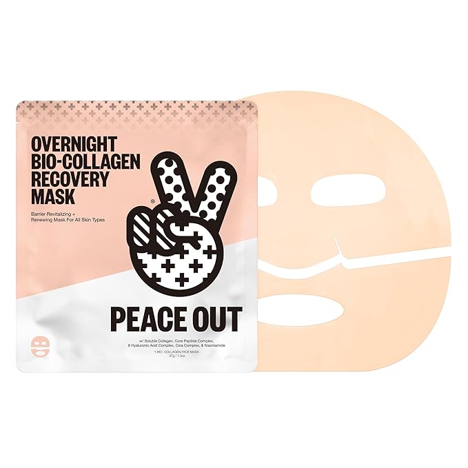 PEACE OUT Skincare Overnight Bio-Collagen Recovery Hydrating Face Mask to Calm Skin Irritation