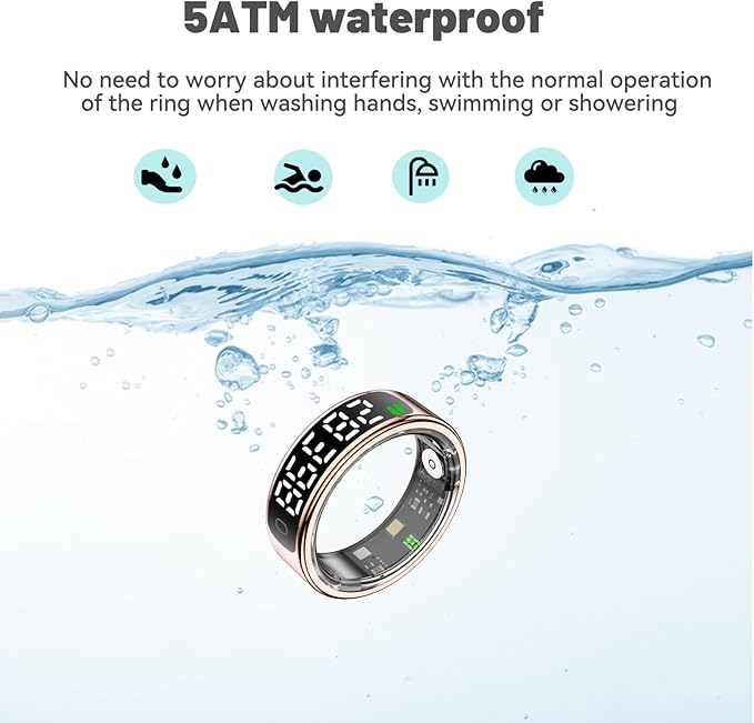 Smart Health Ring for Women Men, Smart Ring Fitness Tracker for iOS Android, Heart Rate, Blood