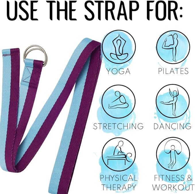 TECEUM Yoga Strap & Mat Strap – 2 IN 1 – Cotton – 6 ft 8 ft 10 ft (30+ colors) – Adjustable