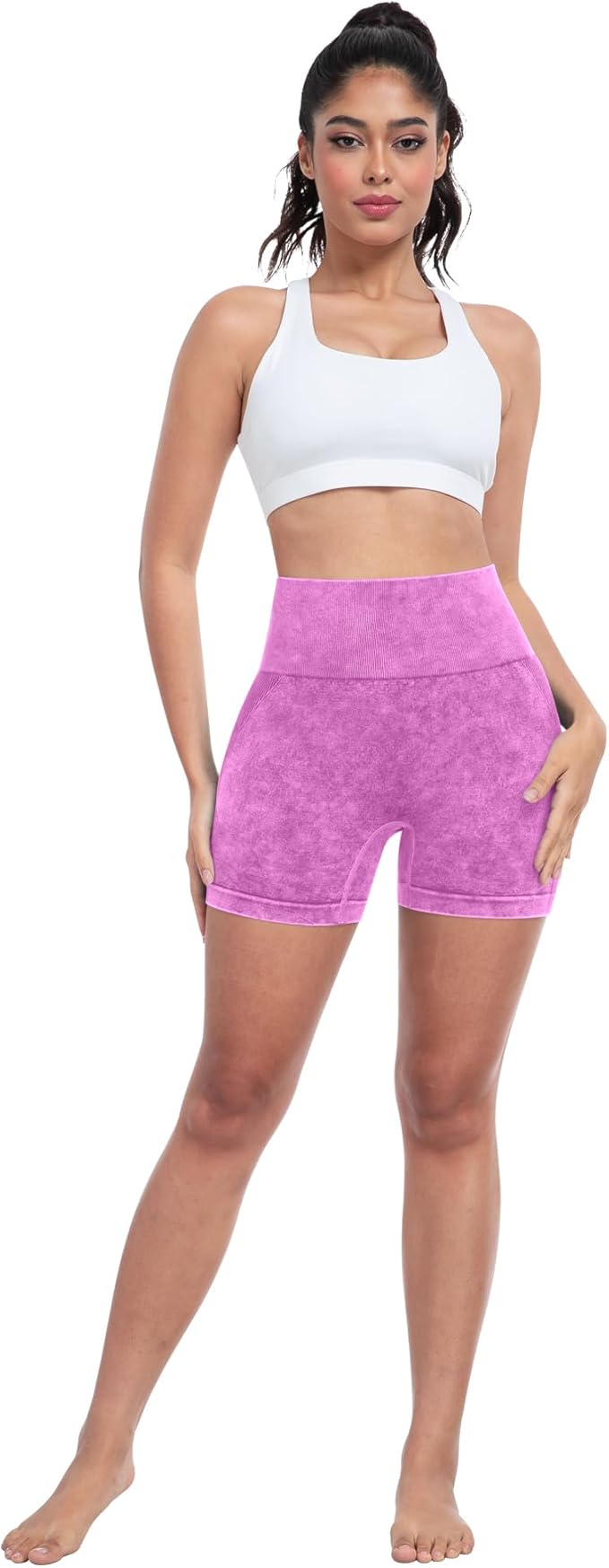 CHRLEISURE Women's 4 Packs Workout Gym Shorts, High Waisted Butt Lifting Scrunch Butt Seamless