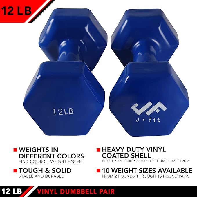 JFIT Dumbbell Pairs or Sets – Neoprene & Vinyl Coated Hand Weights for Home Gym, Strength Training