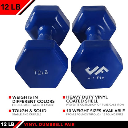 JFIT Dumbbell Pairs or Sets – Neoprene & Vinyl Coated Hand Weights for Home Gym, Strength Training