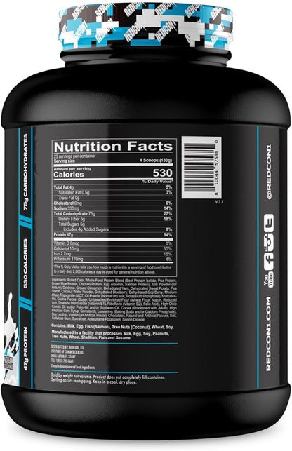 REDCON1 MRE Protein Powder, Cookies N' Cream - Meal Replacement Protein Blend Made with MCT Oil &
