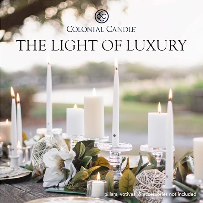 Colonial Candle Unscented Taper Candle, Classic Collection, Black, 8 In, Pack of 12 - Up to 6 Hours
