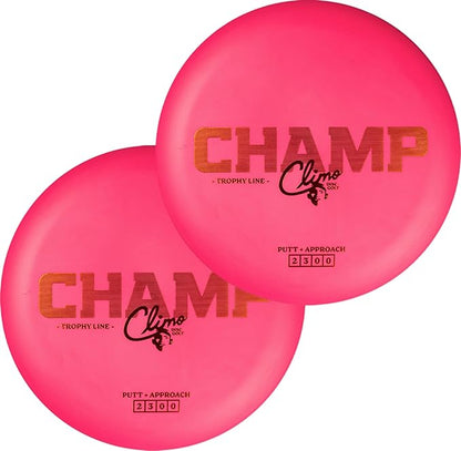Climo Disc Golf Champ Putter 2-Pack - Trophy Line Plastic - 173+ Grams - White, Black, or Pink