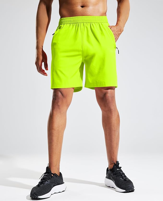 MIER Men's Quick Dry Running Shorts with Zipper Pocket, Elastic Waist Athletic Workout Exercise