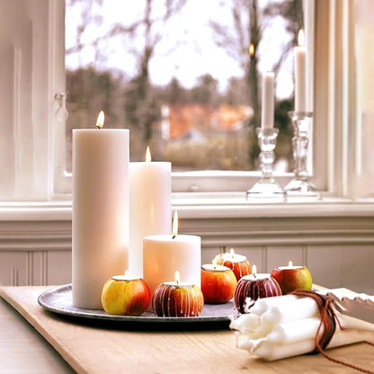 3 Packs Unscented Different Sizes White Pillar Candles, Non-Toxic Dripless Smokeless 3x4, 3x6, 3x8