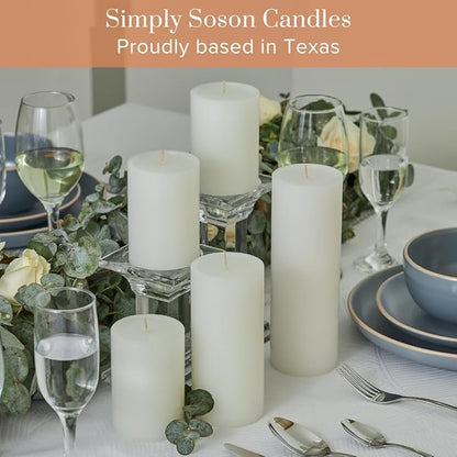 Simply Soson 3x4 inch White Pillar Candles Set of 6, Smooth Texture, Unscented White Candles
