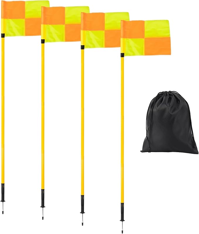 Soccer Corner Flags Set of 4 for Soccer Field, Adjustable Spring Loaded Soccer Flags Agility