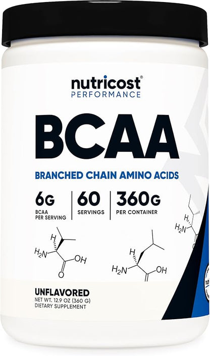 Nutricost BCAA Powder 2:1:1 (Unflavored, 60 Servings) - Vegetarian, Non-GMO, Gluten Free, Branched