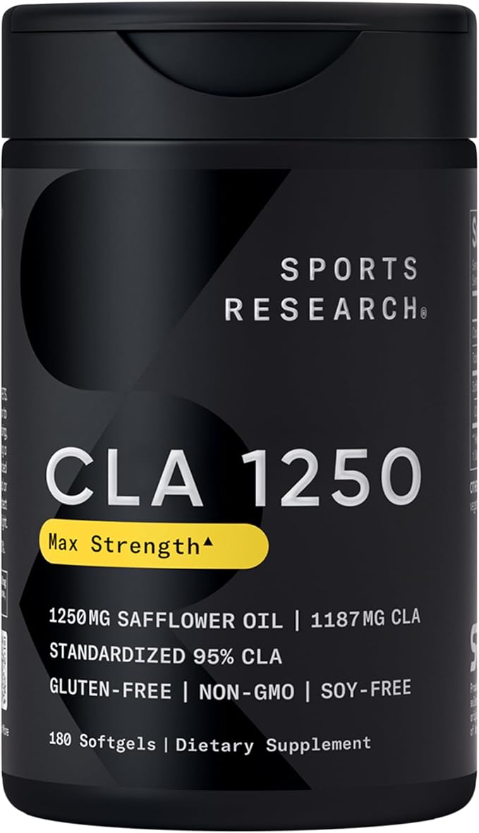 Sports Research CLA - 1250mg with Active Conjugated Linoleic Acid for Men and Women | Non-GMO, Soy