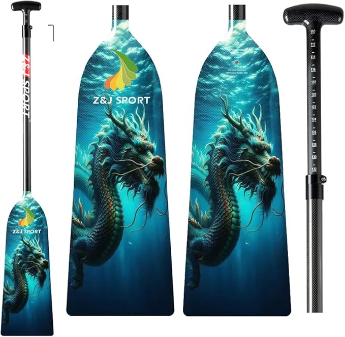 Z&J SPORT Adjustable Dragon Boat Paddle, IDBF Approved Carbon Fiber Paddle, Dragon Graphic Paddle