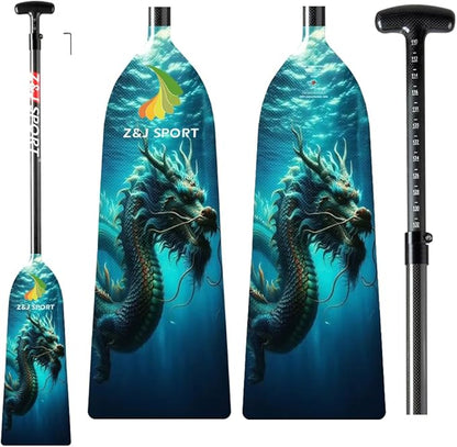 Z&J SPORT Adjustable Dragon Boat Paddle, IDBF Approved Carbon Fiber Paddle, Dragon Graphic Paddle