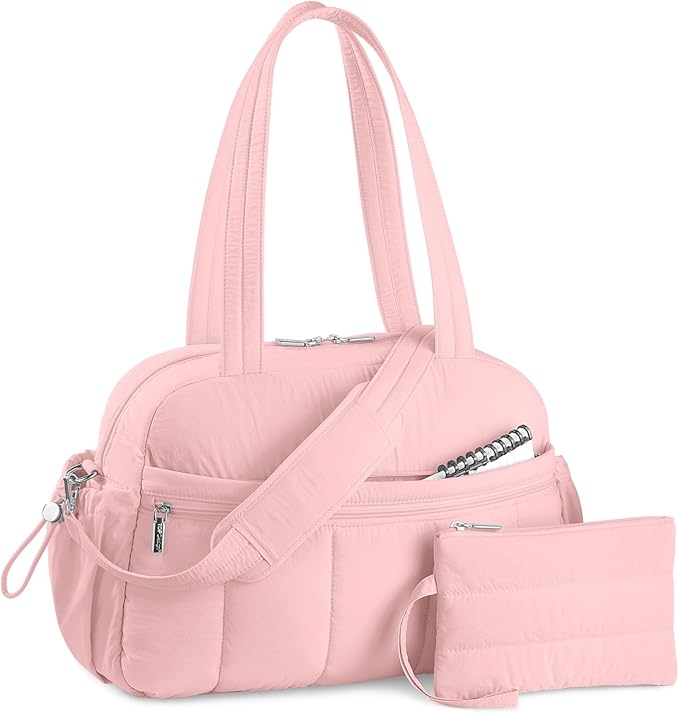 TOPDesign Travel Duffel Bag for Women, Puffer Gym Bag Sports Tote with Wet Pocket, Carry On