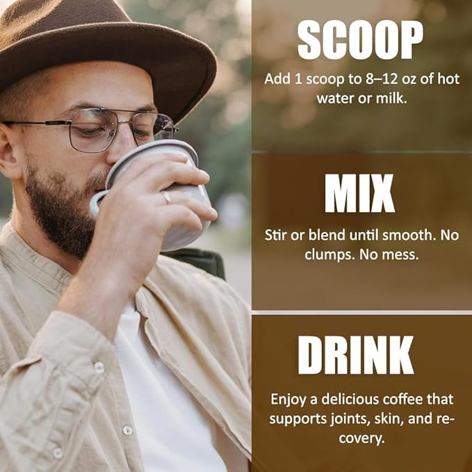Premium Collagen for Men, Infused with Instant Coffee, Bone, Joint & Muscle Formula, Recovery