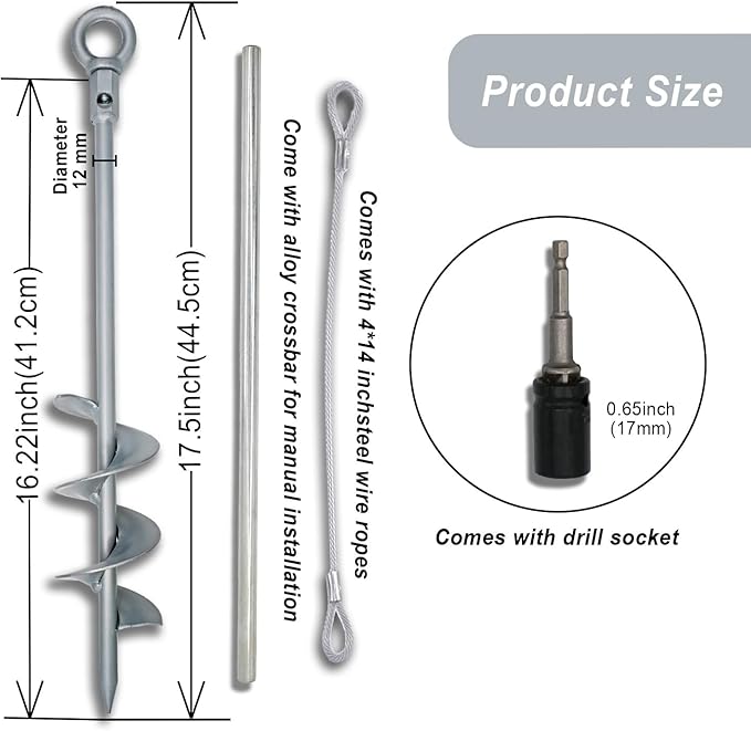 18 inch Ground Anchor Heavy Duty Earth Anchors Set Screw in for Mobile Home, Swing, Tent Trampoline