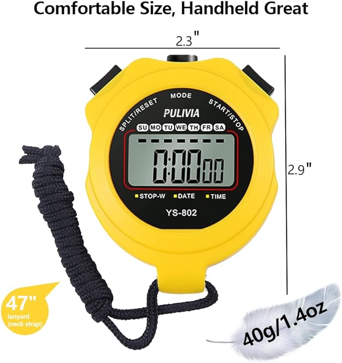 Stopwatch Timer Lap Split Digital Stopwatch with Clock Calendar Alarm, Large Display Stop Watch for