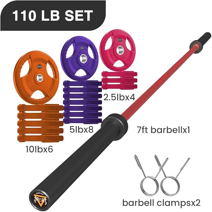 7FT Olympic Barbell Bar with Weight Plate Set Combo, Solid Olympic Bar with Bearings, 700Lbs