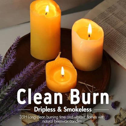6 Packs Natural Beeswax Candles, 100% Pure Beeswax Pillar Candles for Emergency Prayer Home Decor