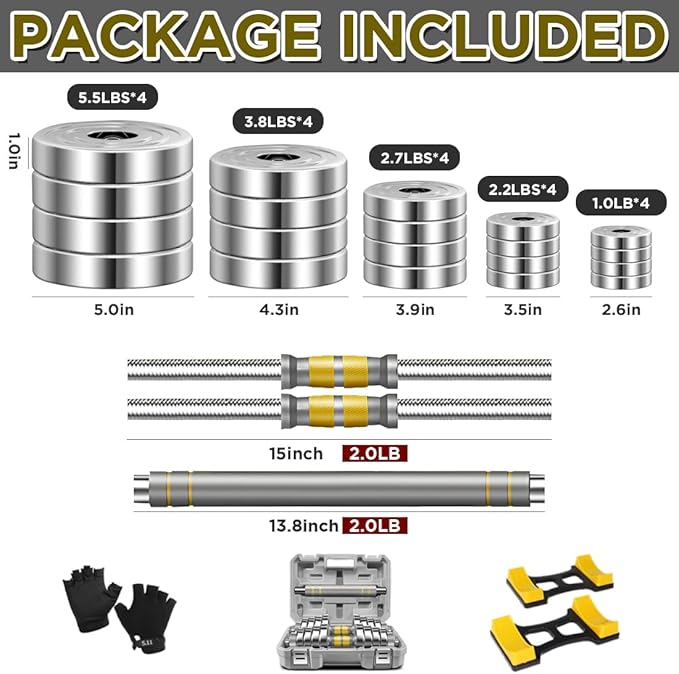 PHOEROS Adjustable Dumbbell Set - 44/66/88 LBS weights set, Dumbbell Barbell 3 in 1, Steel