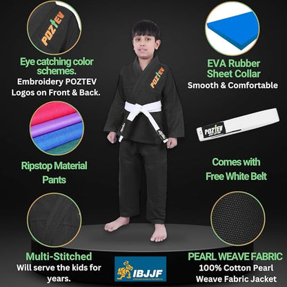 Kids Brazilian Jiu Jitsu Gi For Kids BJJ Gi Youth Grappling Kimonos Preshrunk Lightweight Martial