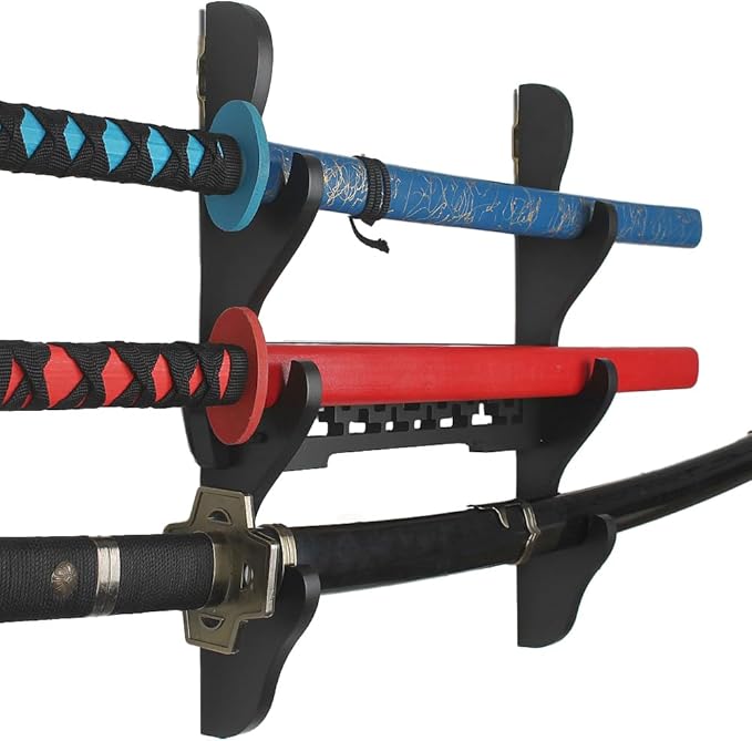 Katana Wall Mount Samurai Sword Display Hanger Lightsaber Holder, Wood Flute Stand Martial Arts